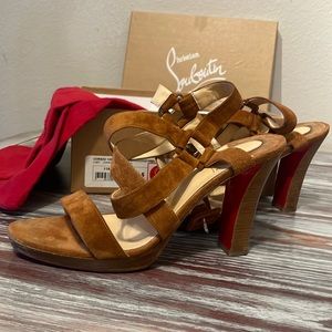 Christian louboutin red bottoms cording velour heel
